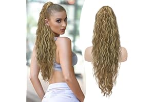 RUWISS Postiche Queue de Cheval Cordon Extension de Cheveux Longue Bouclé Ondulée Ponytail Extension Cheveux Synthétique Rajout Cheveux pour Femmes 65cm,Blond Cendré Clair Blond Décoloré Mixte