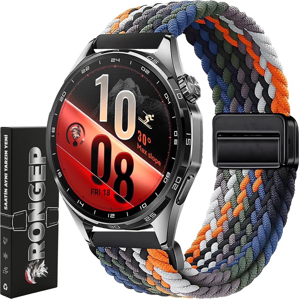 Rongep [Örgü Loop] Huawei ile Uyumlu 22mm Kordon GT7/GT7 Pro/GT6/6 Pro/Runner 2/GT5/5 Pro/GT4/GT3 46mm için Manyetik Toka GT7 Pro Kordon Terletmeyen Elastik Kumaşlı GT7 46mm Kordonu