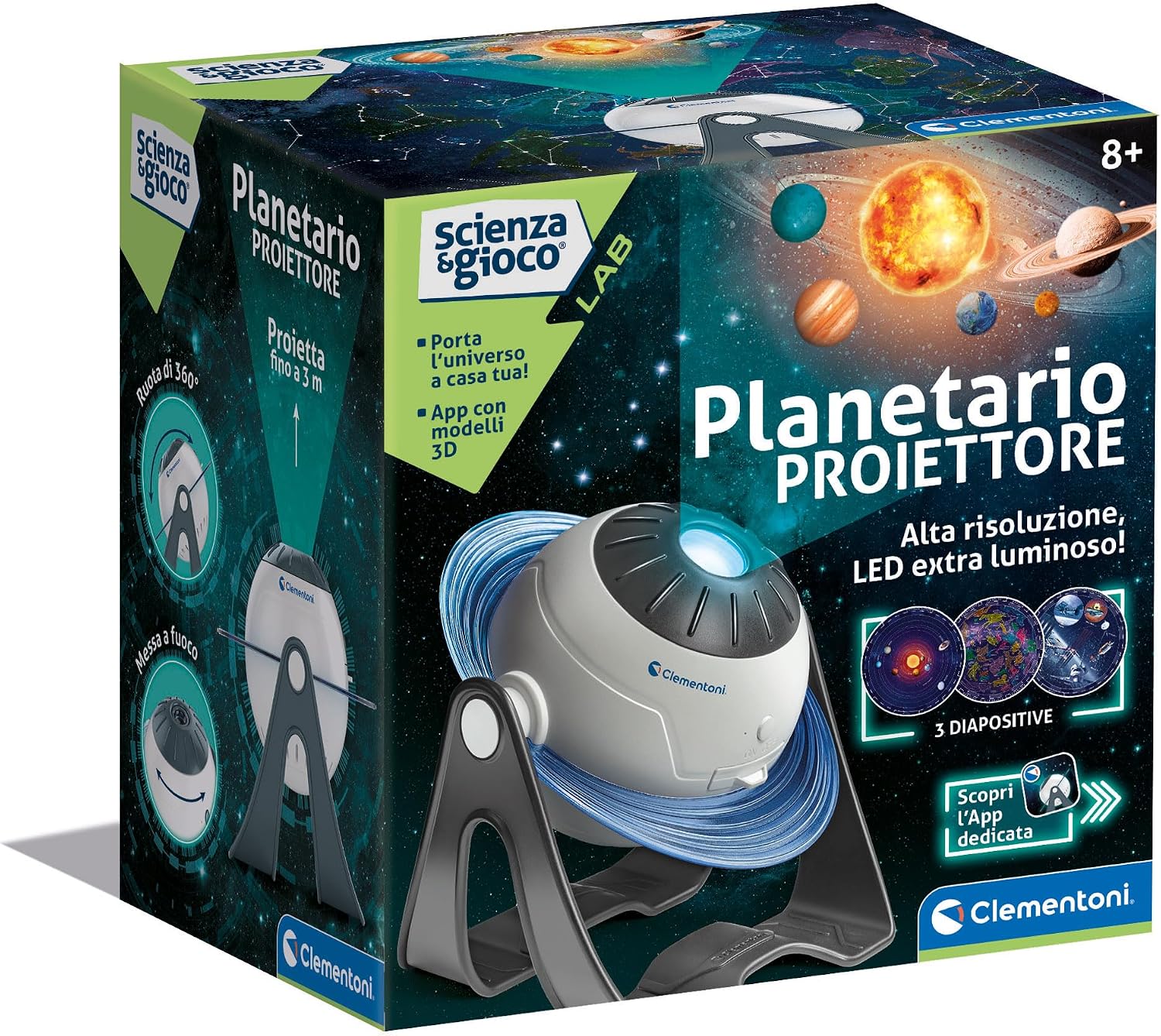Clementoni Scienza e gioco Lab – Planetario Proyector Delle Stelle Animato 3D, Game Scientifico Bambini 8+ Años, para Descubrir el Sistema Solar y Las Constelaciones, Made in Italy, Idioma Italiano