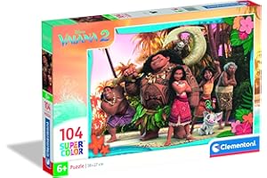 Clementoni - Disney Vaiana 2 Supercolor 2-104 części, dzieci w wieku 6 lat, rozwija zdolności obserwacji, logiki i manualności, puzzli z kreskówek, wyprodukowano we Włoszech, 25786, wielokolorowy