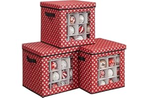 SONGMICS Set di 3 Contenitori per Palline di Natale, Scatole per Decorazioni Natalizie, 64 Posti a Scatola, Divisori Componibili, 30,5 x 30,5 x 30,5 cm, Rosso RFB029R01