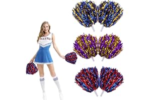 Suynauetev 6 Stk Cheerleader Poms Med Färgglada Poms Och Stam För Sportevenemang, Skola, Dansfester - Röd/Blå, Blå/Guld, Lila