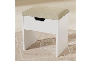 TRIUMPHKEY Sgabello Toilette da Trucco, Tavolo da Trucco con Funzione di Stoccaggio, in Legno,41x38x30 cm,Sedia da Truccarsi per la Camera da Letto,Bianco