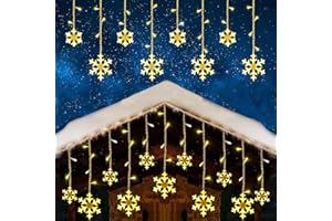 Moxled Icicle Lights with Snowflake - 3m/10ft 168 LED Warm White Icicle Outdoor Christmas Lights with Remote, Timer, Connectable Fairy Lights Mains Powered for Indoor Outdoor Xmas Decorations