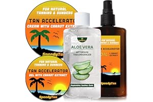 SPEEDYTAN Premium Tan Accelerator Gel + Tanning Oil + Cream + Aloe Vera - For Sunbed Use & Natural Tanning - Natural Tanning Accelerator With Carrot Tanning Oil - UK Based Brand