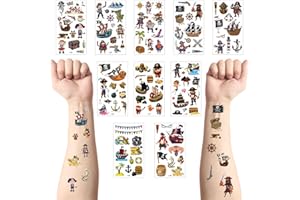 YXBWM 10pcs Pirate Temporary Tattoo Stickers, Waterproof Cartoon Children'S Temporary Tattoo, Suitable For Boys and Girls, Birthday Gift Party Fillers (Pirate)