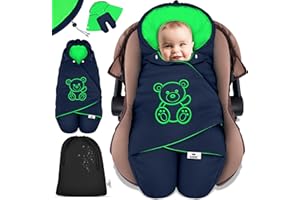 KIDIZ® Coperta invernale con cappuccio + borsa universale per ovetto, seggiolino auto, ad esempio per Maxi-Cosi, Römer per passeggino, passeggino e tutti i sistemi di cinture a 3 e 5 punti