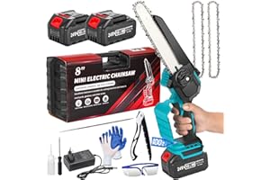WISDOM LIFE Mini Motosierra 8 Pulgadas Motosierra Eléctrica con 2 Baterías 4.0Ah y con Engrasador Brushless 880W Sierra Electrica de Mano Pequeñas Portátil Inalámbrica para Podar Jardinería, Blue
