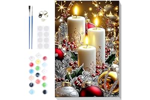Lxmsja Malen Nach Zahlen Erwachsene mit Rahmen, Malen Nach Zahlen Weihnachten Kerzen, Diy Set Erwachsene mit Pinseln und Acrylfarben Handgemalt Ölgemälde Leinwand für Home Décor, 20x30cm