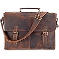 moonster Leather Messenger Bag for Men Rustic Messenger Bag for Women – Handmade Full Grain Distressed Buffalo Leather – 16 Inch Laptop Bag with Padded Compartment + Pockets & Adjustable Strap