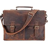 moonster® Borsa Tracolla Regolabile Donna e Uomo – in Vera Pelle di Bufalo Invecchiata – Porta PC con Scomparto Imbottito per