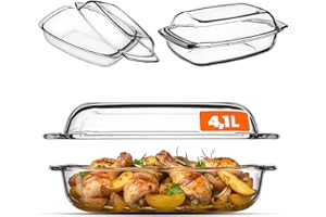 KADAX Pirofila per Cottura da Forno in Vetro Trasparente, Casseruola Rettangolare con Coperchio da Cucina, Piatto Resistente al Calore (4.1 L)