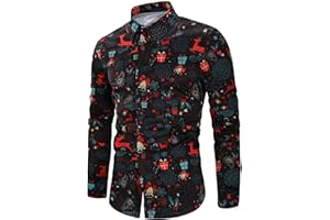 Loveternal Mens Christmas Shirt Funky 3D Printed Dress Shirts Long Sleeve Button Down Slim Fit Blouse M-XXL