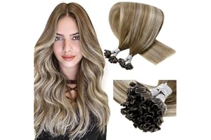 LaaVoo Extensiones Queratina Pelo de Verdad 50g/50s 20 Pulgadas/50cm Nail Tip Bondings Remy Hair Extensions Balayage Marrón Ligero Ombre Rubio Platino Extensiones Keratin Cabello Humano #8/60/8