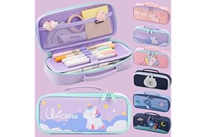 NEWUPZSI Piórnik dziewczęcy, o dużej pojemności, piórnik z jednorożcem, piękny i słodki, nadaje się dla dziewcząt jako prezent szkolny (tylko piórnik, nie długopis), liliowy jednorożec., Piórnik