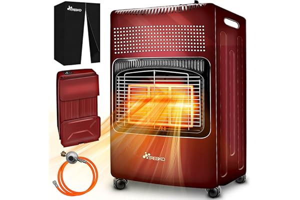 TRESKO Chauffage au gaz portable 4200 W pour intérieur avec régulateur de pression, tuyau et housse de protection | 3 niveaux de chauffage réglables | Appareil de chauffage mobile