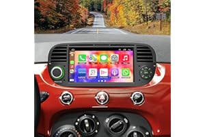 INEXACCESSORIES Autoradio für Fiat 500 2007-2015 mit kabellosem Carplay & Android Auto Head Unit, 2+32GB 7 Zoll IPS HD Touchscreen-Autoradio mit GPS-Navigation/Sprachsteuerung/WLAN/SWC/Bluetooth 5.2/FM/Rückfahrkamera