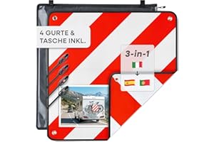 Prowiste Warntafel Fahrradträger – Für Italien, Spanien & Portugal – ECE R70 geprüft – Robustes Aluminium – Einfache Montage mit Spanngurten & Tasche – Warnschild & Warntafel für Italien Fahrradträger