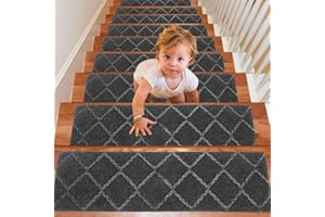 AISEY Upgraded Stair Treads Carpet Non-Slip Indoor Stair Runners for Basement Wooden Steps, Treads Stair Rugs Mats for Kids and Elders, 76cm x 20cm, Set of 13, Gray