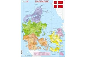 Larsen A6 Mapa político de Dinamarca, edición en Danés, Puzzle de Marco con 70 Piezas