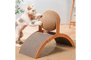 WMYYLX Grattacieli per gatti, in sisal naturale con palla, design a ponte curvo, giocattolo antigraffio per esigenze naturali di graffi e mobili, 35 x 15 x 26 cm