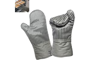 GOLDMEET Oven Gloves Heat Resistant, Kitchen Accessories Gray Double Side Non Slip Silicone Oven Mitts Pair for Cooking/Baking, bbq Accessories, Oven Mitts with Hanging Loop, Heatproof Glove, Machine Washable