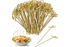 Nogeqi 200 stycken bambuspett, 12 cm kebabspett trä med originella knutar, tandpetare träspett fingermat för cocktails, små s