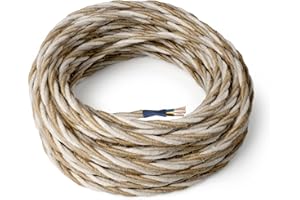 Amarcords - Cavo elettrico tessile colore FIENO, trecciato, juta, 10 metri, con messa a terra 3x0,75mm - Filo rivestito in tessuto colorato vintage per lampade lampadari applique e abat jour.