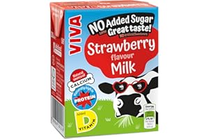 VIVA-LITE Viva Strawberry Flavoured Milk Drink - 27 x 200ml Cartons - No Added Sugar - High in Calcium - UHT Long Life - School Approved
