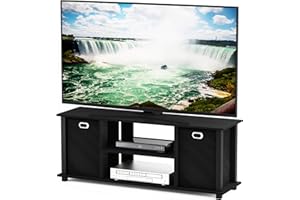 Furinno ECON TV Stand, Entertainment Center, TV Console for TV up to 46 Inch with Storage Bins, for Living Room, Bedroom, Black