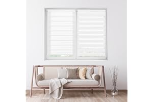 ECOMMERC3 | Estor Enrollable Noche y Día Sin Taladrar Tamaño 105x130 - Estor Easyfix SIN Herramientas Tamaño Tela 102x125 - Estor Noche y Día Blanco