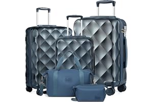 Sea choice Set de 5 Valises Rigide de Voyage de ABS Ensemble de Valises avec Trousse de Toilette Sac de Voyage Lot de 3 Bagages (55/65/76cm) avec Roues Pivotantes à 360° et Serrure TSA