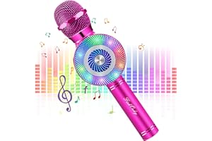 FISHOAKY Kinder Karaoke-Mikrofon, EIN kabelloses Mikrofon, das Mikrofon, Bluetooth-Lautsprecher, Aufnahmegerät und Kamera in einem ist, Kompatibel mit Android IOS