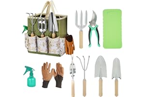 OHIFAN Gardening Tools Set, 10 Pieces Garden Hand Tool Gift Kit,Garden Tool Kit with Outdoor Hand Tools,Stainless Steel Hand Tools Gift Kit with Heavy Duty Tool Bag, Gardening Gifts for Women & Men (Red)