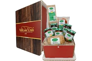 VALLE DEL CRATI ECCELLENZE GASTRONOMICHE DAL 1998 Valle del Crati Cesto Regalo di Natale con 8 Prodotti | Cestino Natalizio con Nduja, Peperoncino Calabrese, Formaggio, Dolce ai Fichi, Funghi, Creme, Sottoli ed altro | Cestino di Natale
