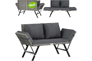 ‎CASARIA Casaria® Gartenbank Polyrattan mit Liegefunktion Wetterfest Auflage Kissen Verstellbare Armlehnen 3-Sitzer Outdoor Garten Terrasse Balkon Sofa Couch Liege