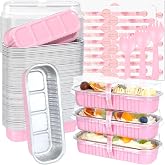 KAHEIGN 50 Pieces Mini Bread Molds with Lids and Spoons, 200 ml Rectangular Aluminium Paper Container for Baking Cakes with S