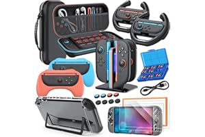 MENEEA Étui Accessoires pour Nintendo Switch 2(2025), Kits 20-EN-1: Etui de Transport, Station de Recharge & Poignées pour Joy Con, Volants pour Mario Kart, Coque de Protection pour Switch 2 Manette &Console