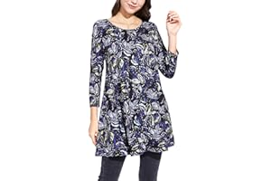 Enmain Damskie tuniki topy 3/4 z długim rękawem na co dzień damskie tuniki luźne długie bluzki koszule okrągły dekolt rozciągliwe wygodne S-5XL