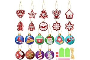 ABSDON 20 PCS Kit Pintura de Diamante Navidad 5D DIY Diamond Painting Llavero Colgantes Pendientes de Navidad para Decoración Árboles de Navidad Patrón Papá Noel Muñeco De Nieve Campana