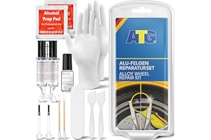 ATG® Kit reparación Llantas Aluminio Plata Metalizada – Incluye lápiz de Pintura – 13 Piezas para Arreglar arañazos rápida y fácilmente