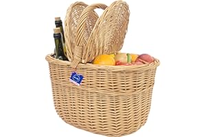 KADAMAHU Cesto in vimini per la spesa con 2 coperchi e manico robusto – Leggero e capiente XL 42x37x26 cm – cestino da picnic con chiusura, in vimini resistente – marrone chiaro