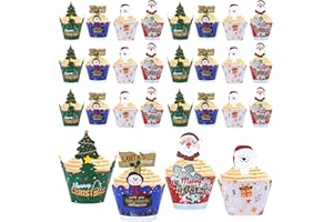Mengger 96Pcs Cupcake Topper Wrappers Navidad Cupcake Topper de Tarta Pasteles Tarta Pastel Toppers Cake Decorations para Niños Niñas Regalo Decoraciones de Fiesta (A)