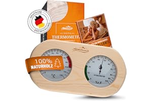 ALPENHAUCH Sauna Thermometer Hygrometer Holz [2in1 Funktion] - Besonders präzises Saunathermometer mit gehärtetem Glas - Automatische Kalibrierung - Edles Sauna Zubehör - Hygrometer Thermometer Sauna