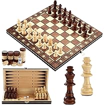 Wixovo Houten schaakspel, magnetisch schaakspel, opvouwbaar schaakbord