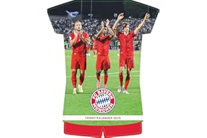 N NEUMANNVERLAGE Calendrier maillot du FC Bayern Munich 2025, 34,1 x 42 cm, calendrier de football avec motifs des stars, calendrier pour fans avec points forts de football, reliure à spirale et
