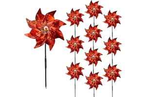 JREMREO 10 Stück 24,1 cm orange Windräder Windrad Windspiel Outdoor für Hof Garten Rasen Vogelabwehr Kunststofffolie reflektierende bunte Pinräder für Herbst Halloween Erntedankfest