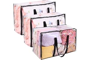 Vieshful 3 Paquetes Bolsas de Almacenamiento Transparentes 110L Sobredimensionado Bolsas de Ropa con Cremalleras Dobles Mangos Robustos Totalizador Bolsas de Mudanza para Edredones Edredones y Mantas