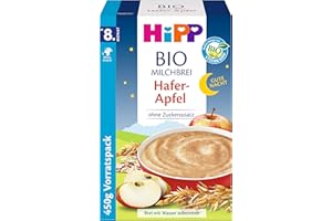HiPP Bio-Milchbreie ohne Zuckerzusatz, Gute-Nacht-Brei Hafer Apfel, Vorratspackung (4x450g)