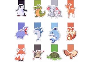 Aurinovellia 12 segnalibri magnetici, segnalibri magnetici con motivi di animali, per bambini, insegnanti, studenti, amanti dei libri, appassionati di animali,feste di compleanno per bambini